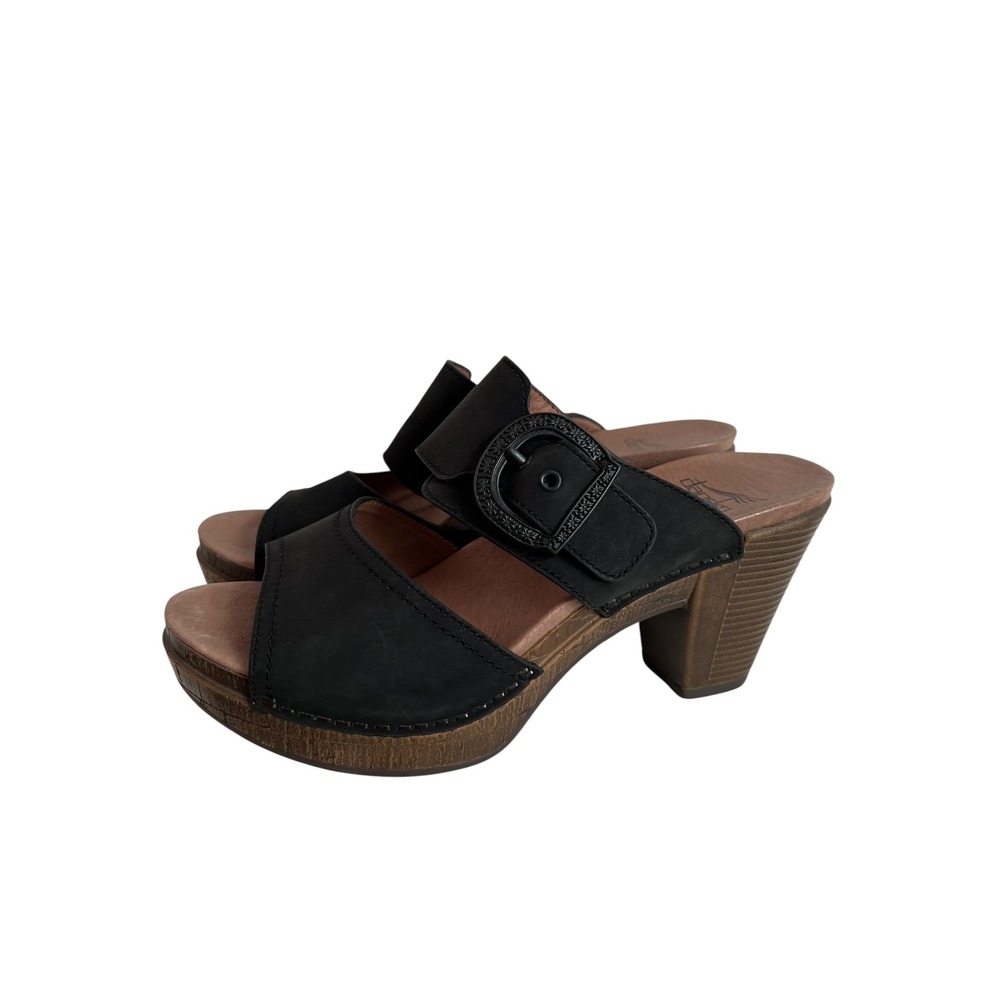 Dansko Ramona Black Leather Slide Sandals Buckle Block Heel Clog Mules Size 7.5 - Picture 11 of 11